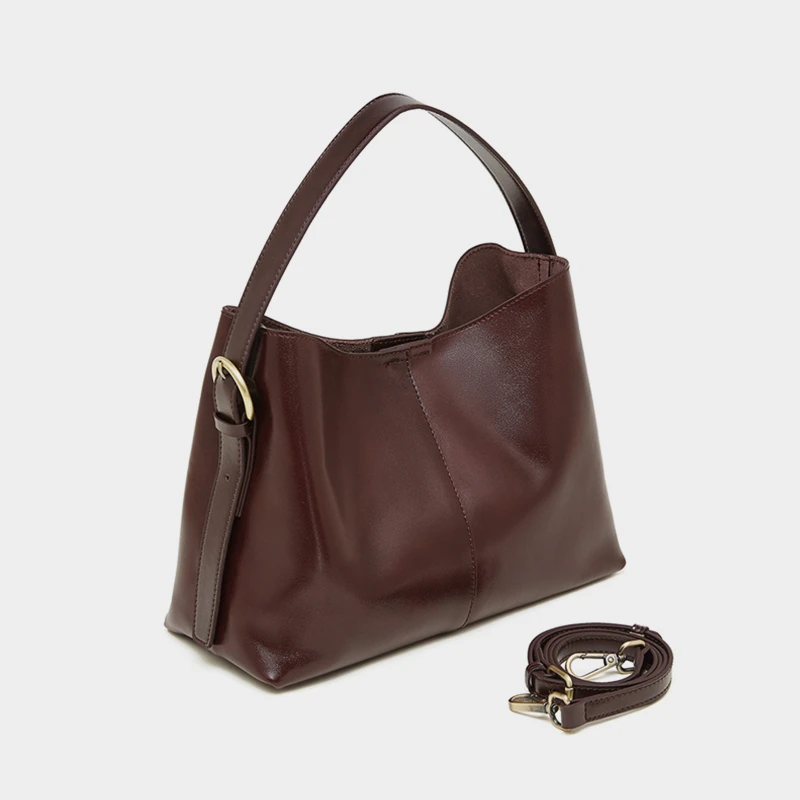 

Hifashion Vintage Genuine Leather Bucket Tote Handbags For Women 2025 Luxury Designer Shopping Ladies Shoulder Crosssbody Bags