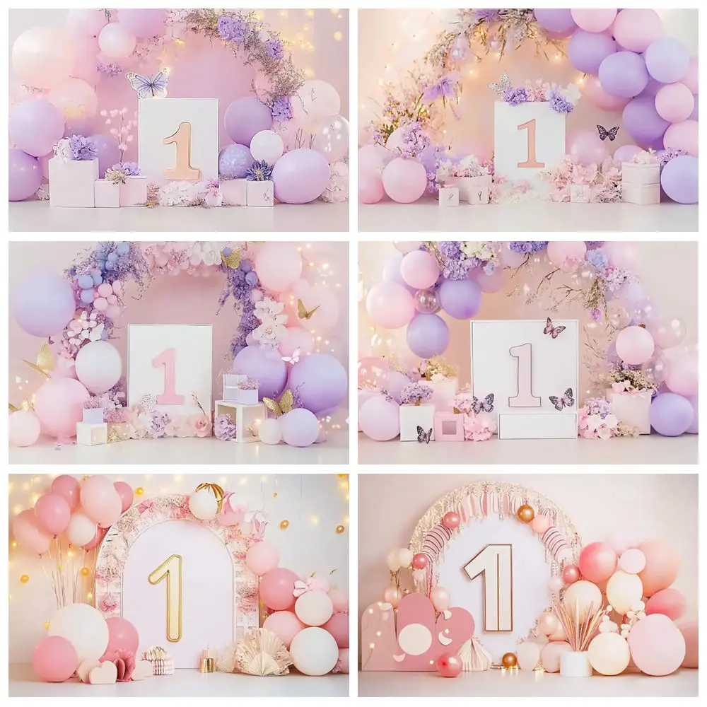 pano-de-fundo-para-fotografia-de-bebe-recem-nascido-primeiro-aniversario-rosa-roxo-baloes-flores-borboleta-cha-de-bebe-bolo-fundo-de-foto