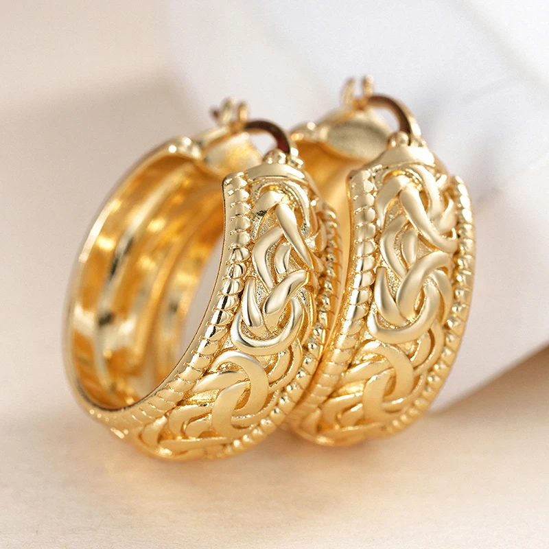 Huitan Vintage Braided Chain Hoop Earrings For Women Gold Plated Textured Chunky Huggie Earrings Retro Daily Party 2026 Jewelry