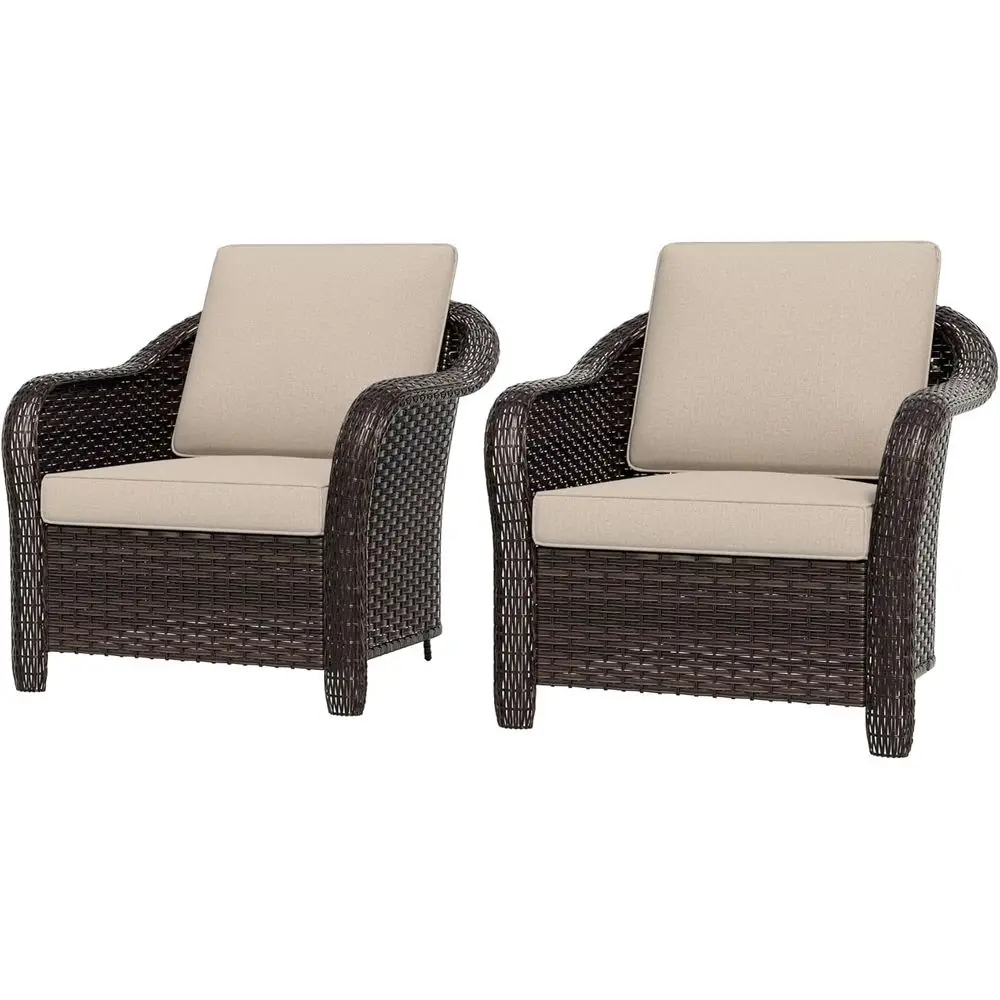 

Outdoor Wicker Chair Set o 2, All-Weather Use Patio Rattan Chair with Seat and Back Cushion, Ideal or Porch, Backyard, Balcony,