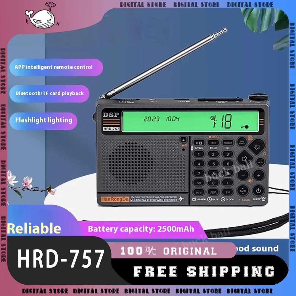 

Hanrongda Hrd-757 Radio Fm All-Band Bluetooth Fm Radio Two Ips Screen With Card Aux In Plays emergency Receiver Large Battery