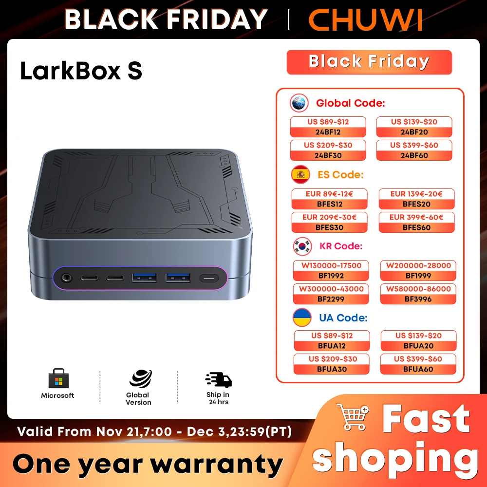 CHUWI LarkBox S MiniPC Intel i3-1220P UHD Graphics 10 cores and 12 threads 16GB RAM 512GB SSD Desktop Gaming Computer Mini PC