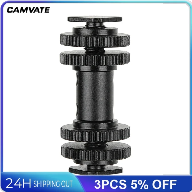 CAMVATE Double-end Cold Shoe Adapters Support Holder With 15mm Mic Rod & 1/4