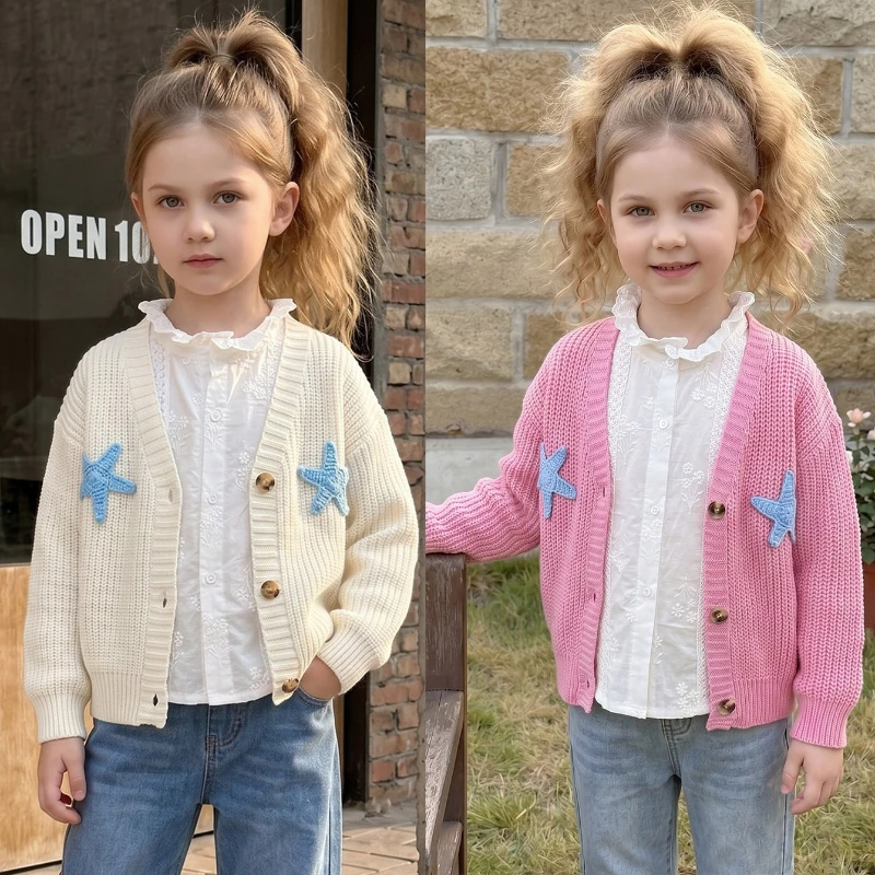 2026 Autumn and Winter New Hot Selling V-neck Solid Color Vertical Stripe Star Crochet Pattern Sweater