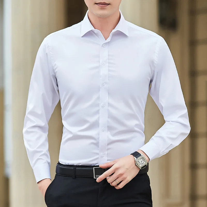 White Shirt Men\'s Long Sleeved Korean Slim Fit Business Casual Best Man Shirt Trend Men\'s Professional Dress Tie Inch Shirt