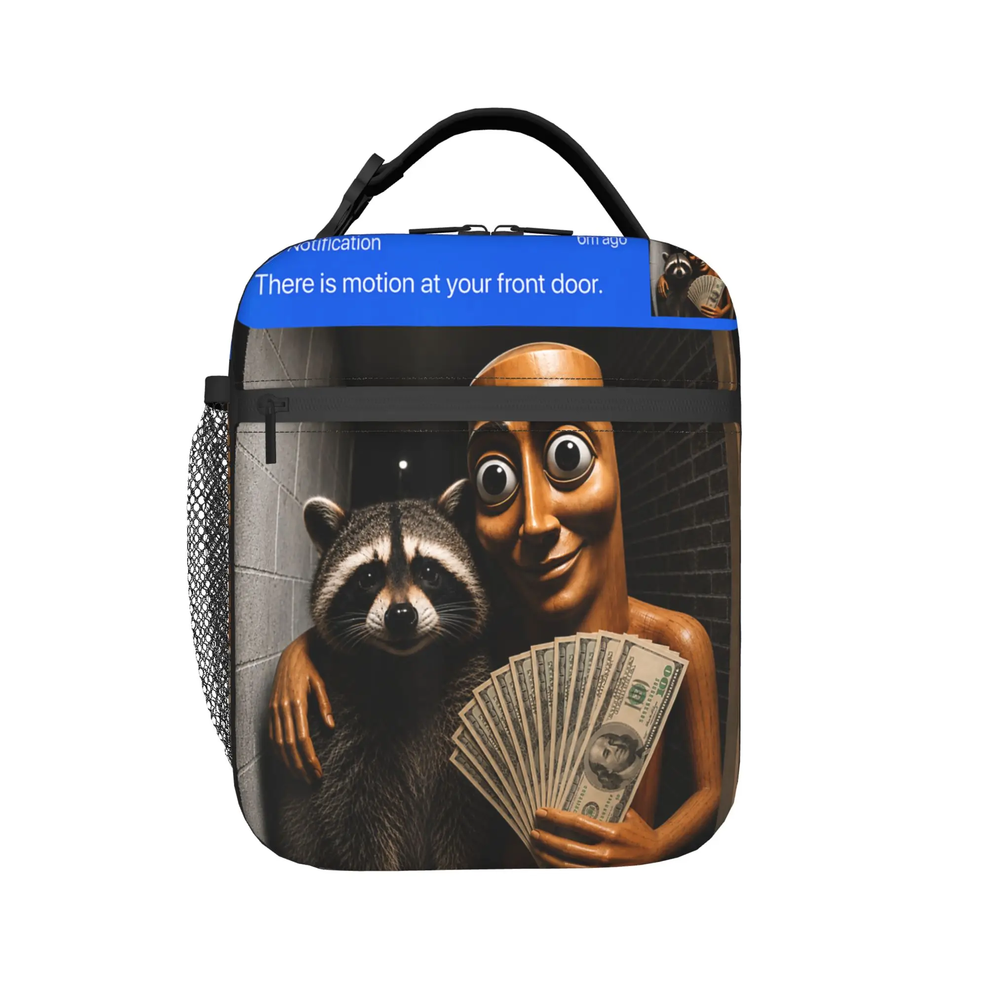 There is Motion at Your Front Tung Tung Sahur Jimothy Money Lunch Bag Picnic Lunch Box For Unisex Leisure Print Tote Food Bags