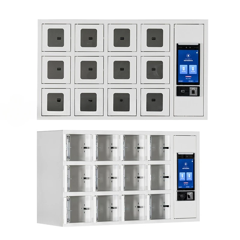 Smartphone cabinet storage facial recognition fingerprint system admin management acrylic multi-door mobile phone storage