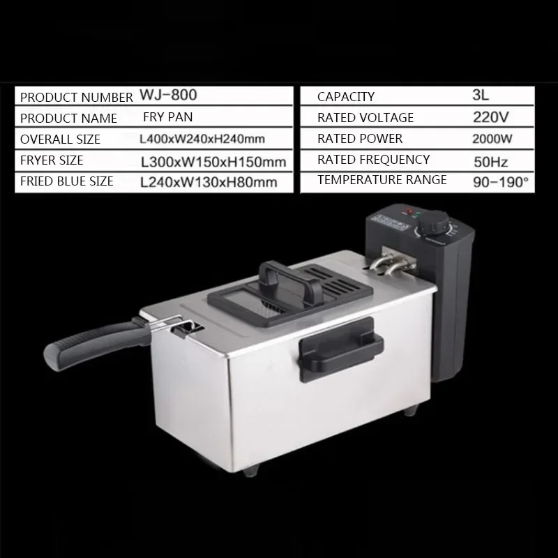 Automatyczna frytkownica elektryczna 3L WJ-800 Frytki domowe Frytkownica elektryczna Olej 220V/2000W Frytownica do smażonych szaszłyków