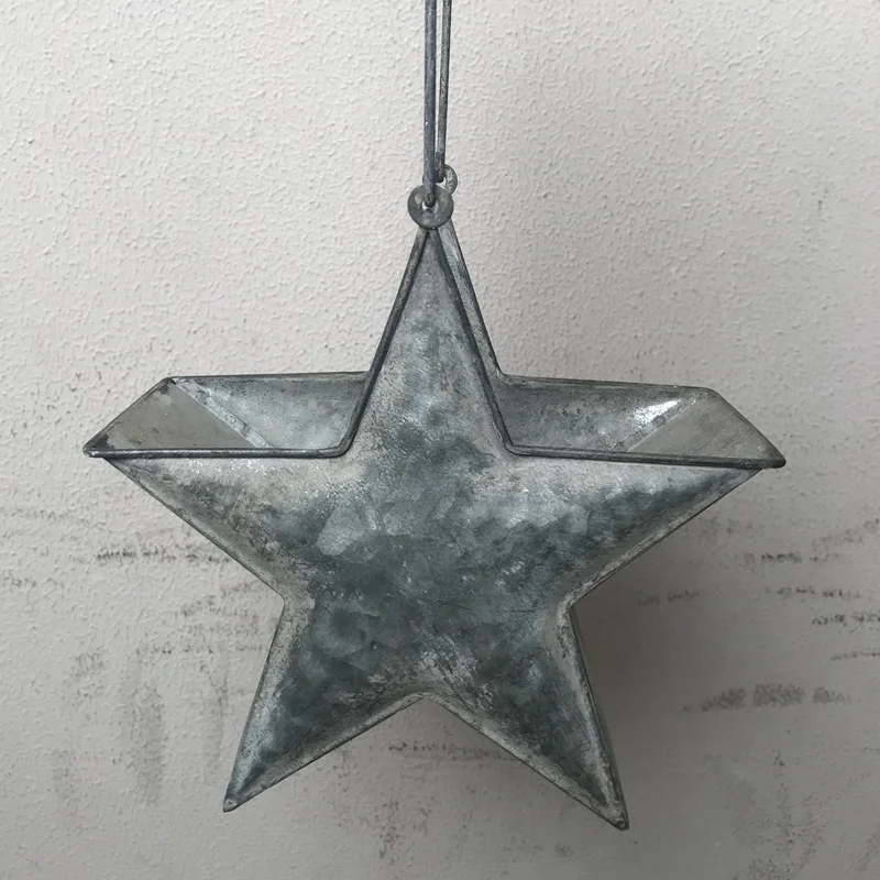 Farm Style Rustic Galvanized Metal Star Shaped Flower Pot