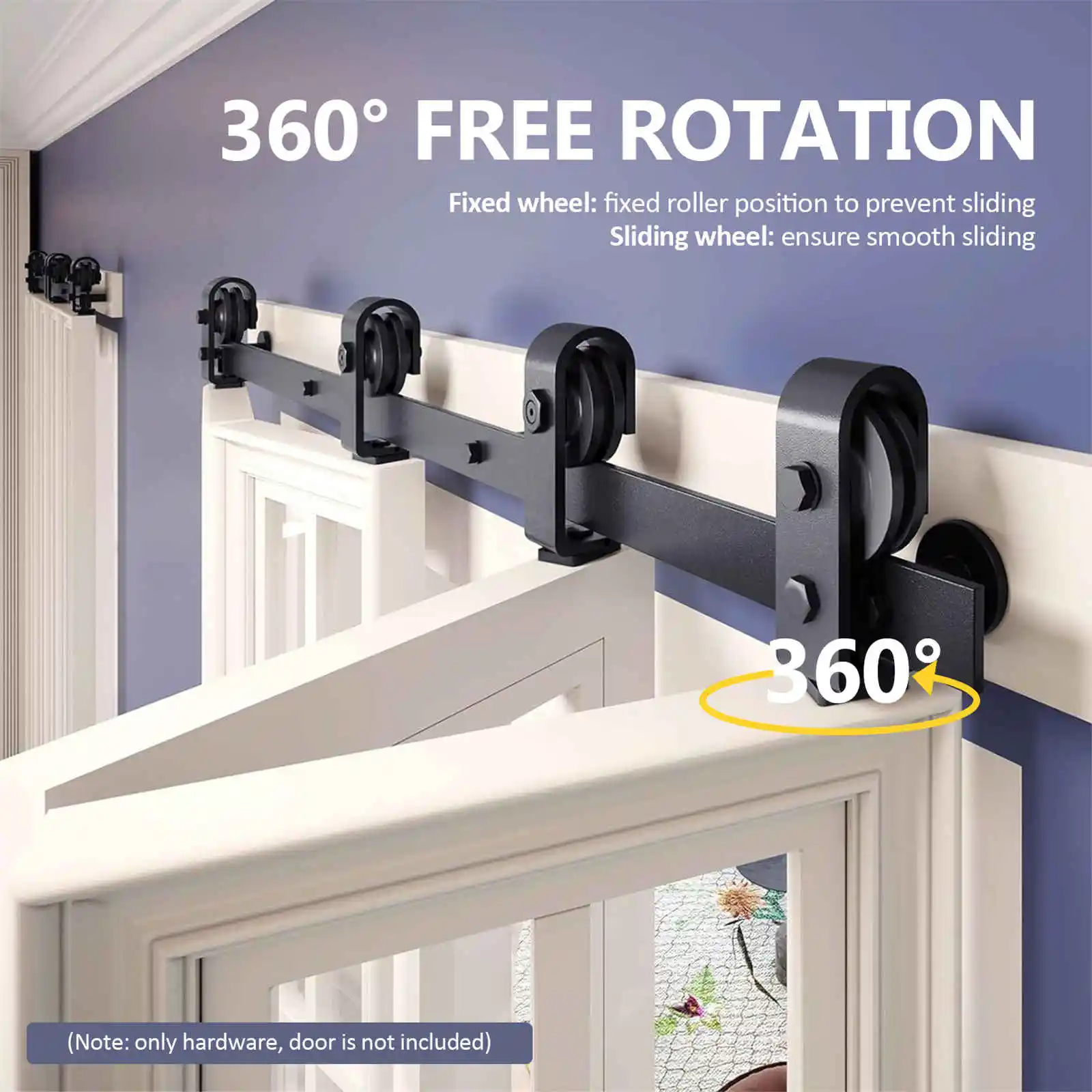 مجموعة أدوات باب الحظيرة ثنائية الطي، طقم باب الحظيرة المنزلقة على شكل حرف T من الفولاذ الكربوني مقاس 52 بوصة، نظام مسار مسطح سهل التركيب