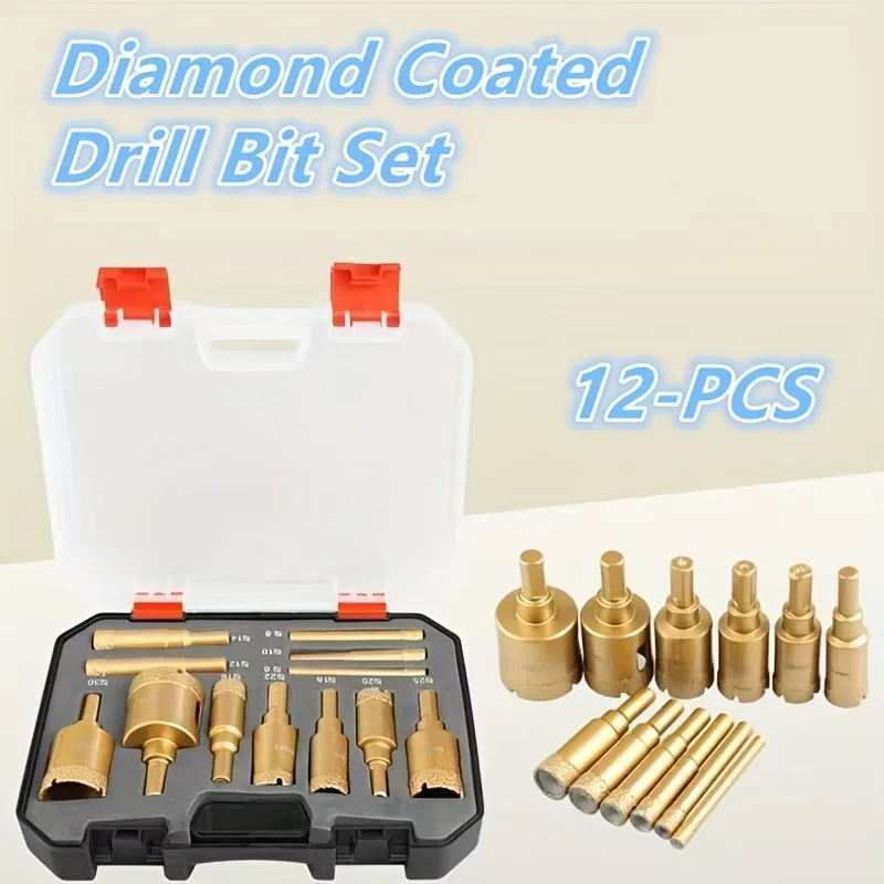 12Pc Diamond Hole Saw Kit - 6-35mm Vacuum Brazed, Tile/Marble/Concrete