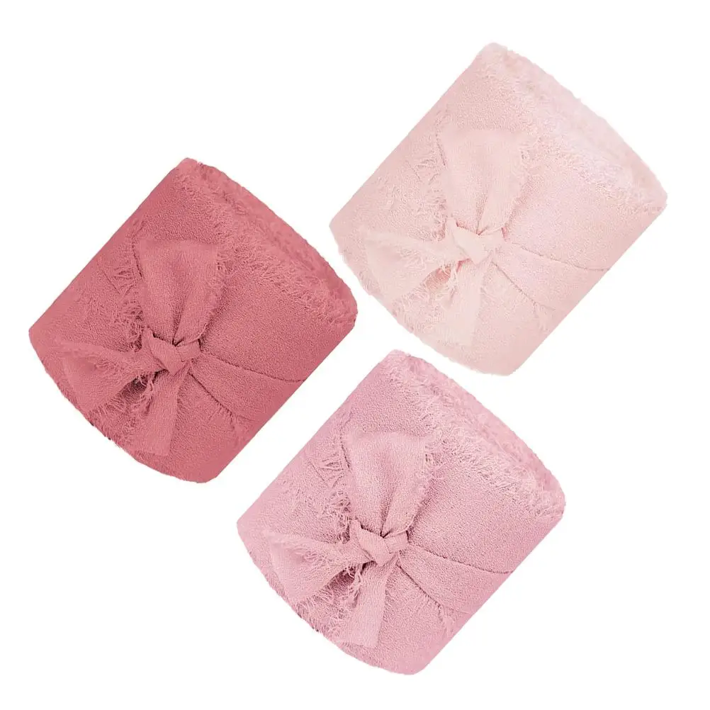 

3 Rolls 40mm Frayed Edge Chiffon Ribbon for Wedding Invitations Bridal Decor DIY Flower Bouquet 5M per Roll Fabric Ribbons