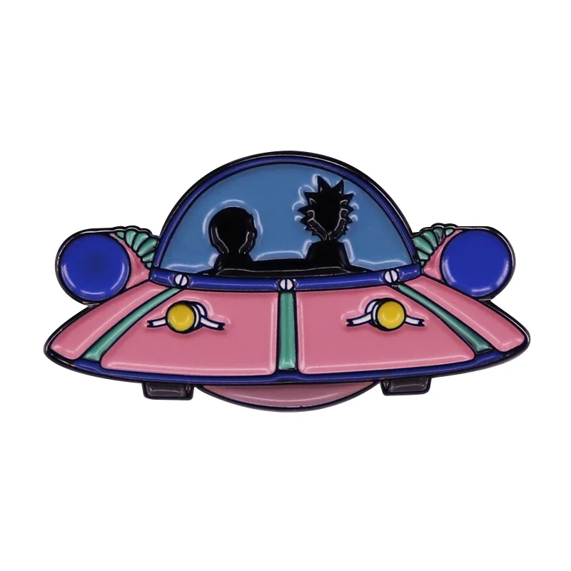 دبوس دبوس مينا لسفينة الفضاء ، شارة برنامج تلفزيوني كرتوني ، وردي وأزرق ، هدية مجوهرات كلاسيكية ، موضة