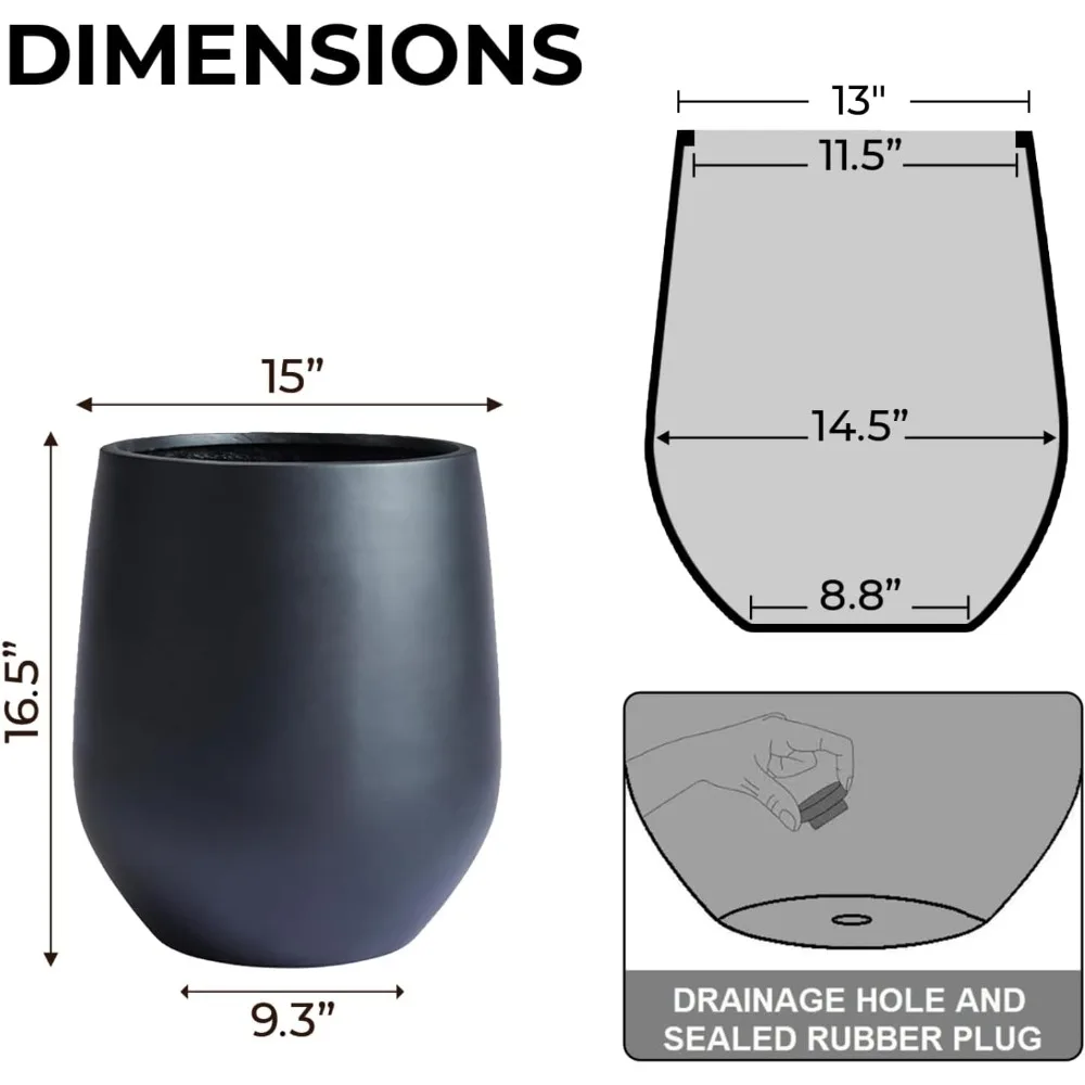 زارع ألياف مستدير مدبب بقطر 16.5 ارتفاع × 15، فتحة تصريف، لمسة نهائية ناعمة، مقاومة للطقس للاستخدام الداخلي والخارجي #3