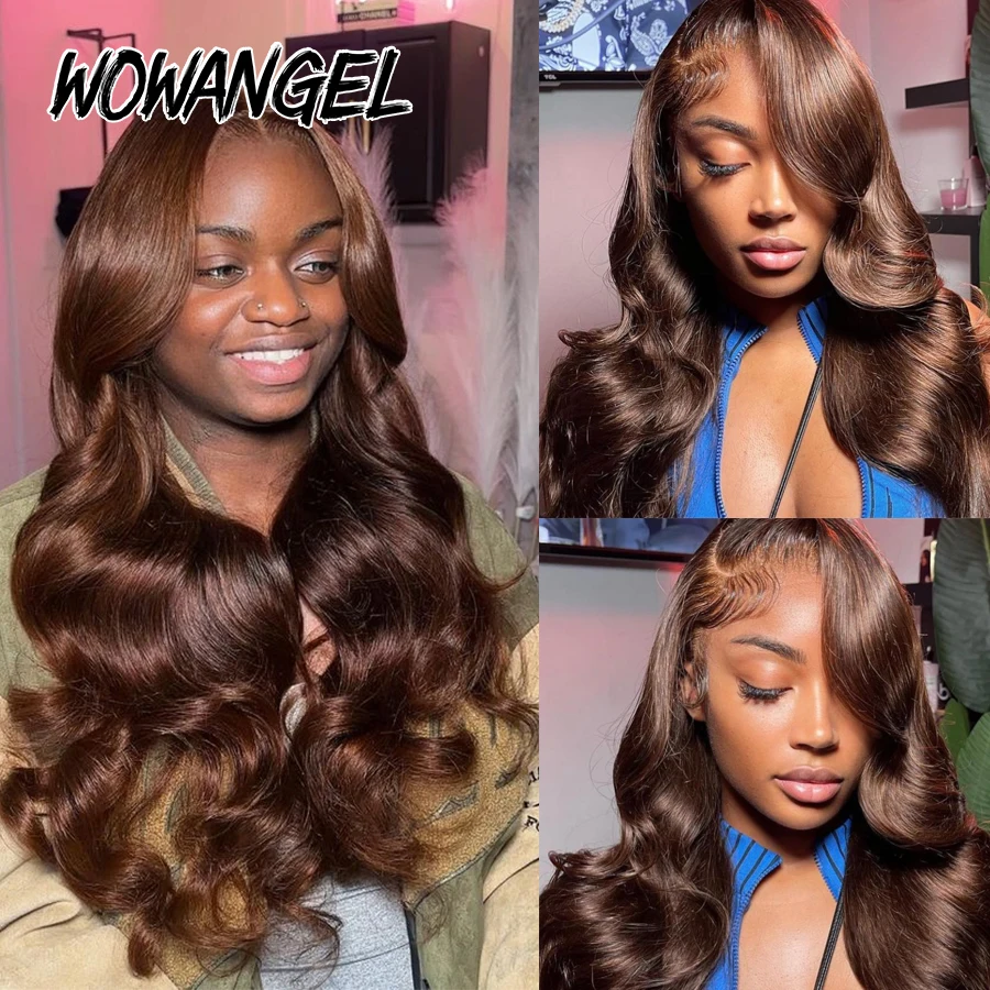 Wow Angel Pre Cut 5x5 HD Lace Closure Wigs 34in Chocolate Brown Body Wave Glueless Wigs Skins Melted Human Hair Wigs For Woman