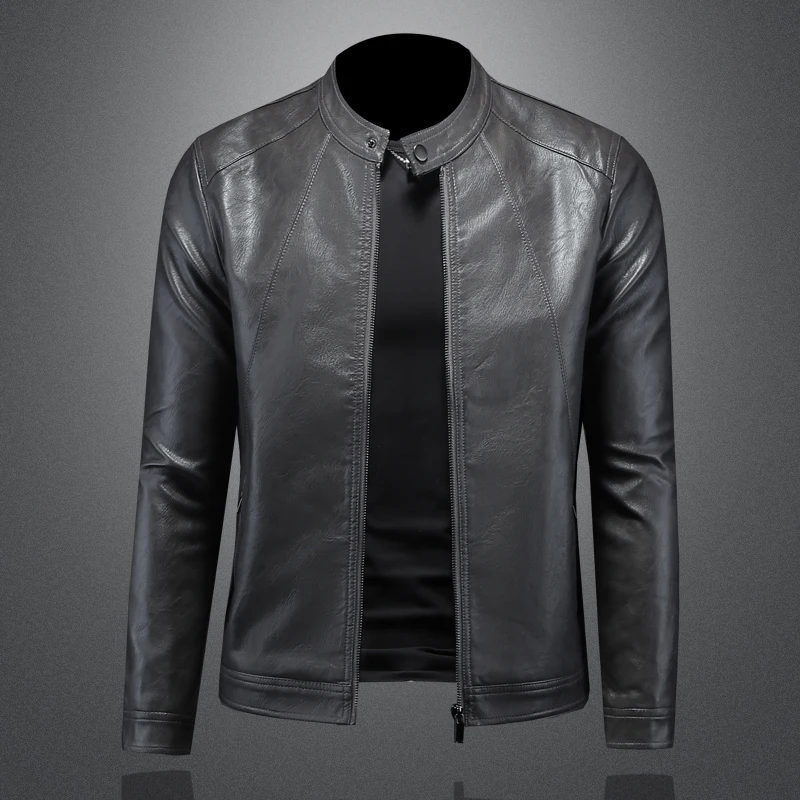 

Мотоциклетное мотоциклетное пальто с воротником-стойкой, облегающее пальто из искусственной кожи на молнии Sve, молодежное осеннее новое поступление