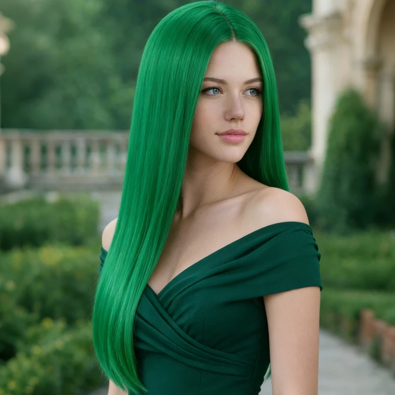 

28 inch green synthetic wig for women, naturally fluffy design suitable for dance parties, daily Halloween, versatile wig