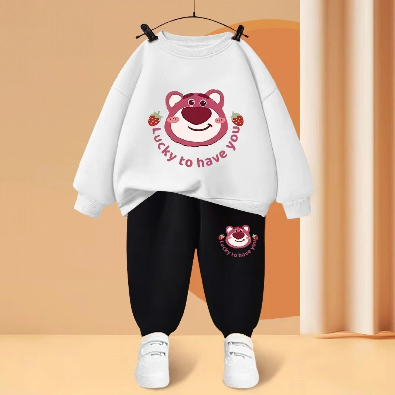 Disney Lotso Bear Sweatshirt for Children\'s Clothing Sets Boys Long Sleeved Pullover+Sweatpant Two Piece Suits Girls Tracksuits