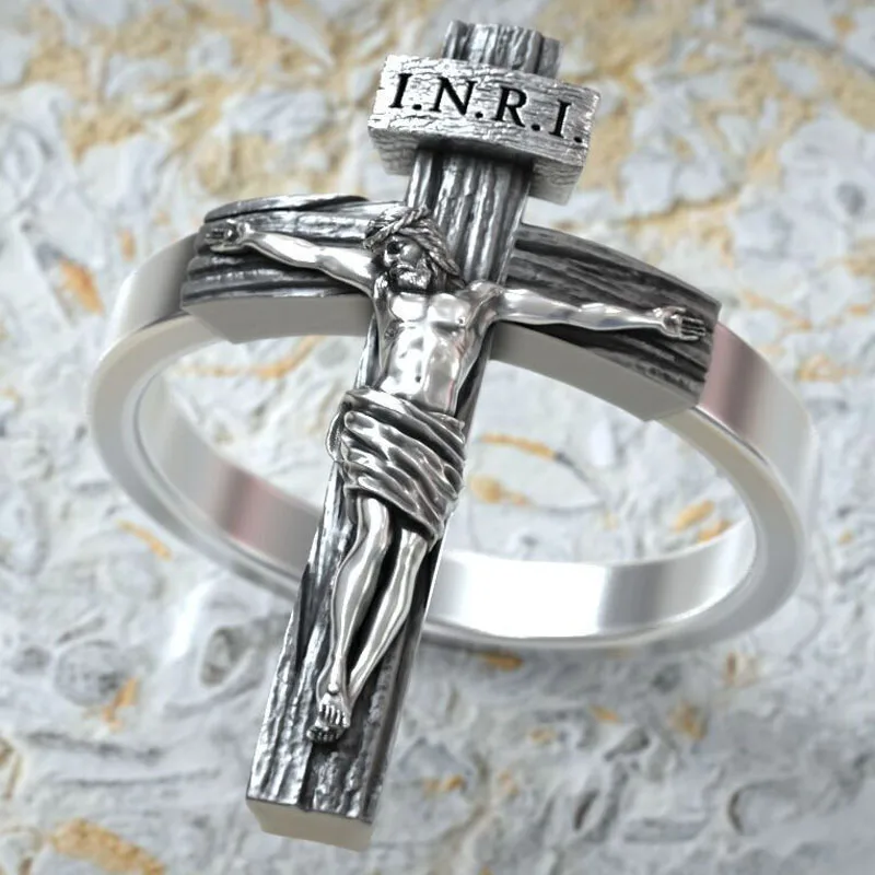 

6g Jesus Christ Crucifix Cross Christian Catholic Rings Customized 925 SOLID STERLING SILVER Many Sizes Rings sz5-13