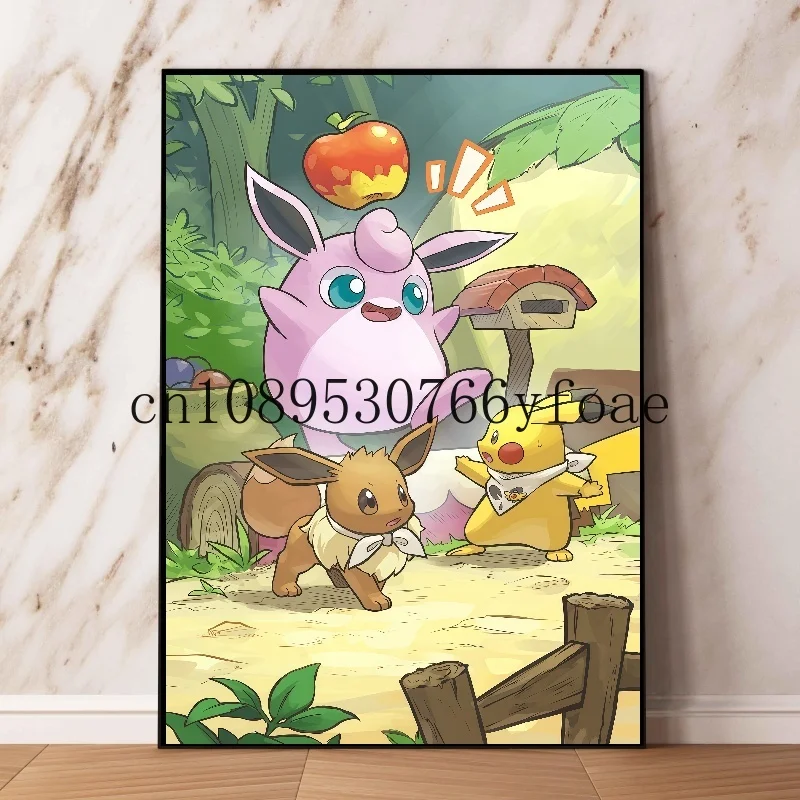 Anime pokemon eevee família evolução pintura em tela umbreon espeon arte da parede cartaz crianças decoração do quarto mural imagem quadros