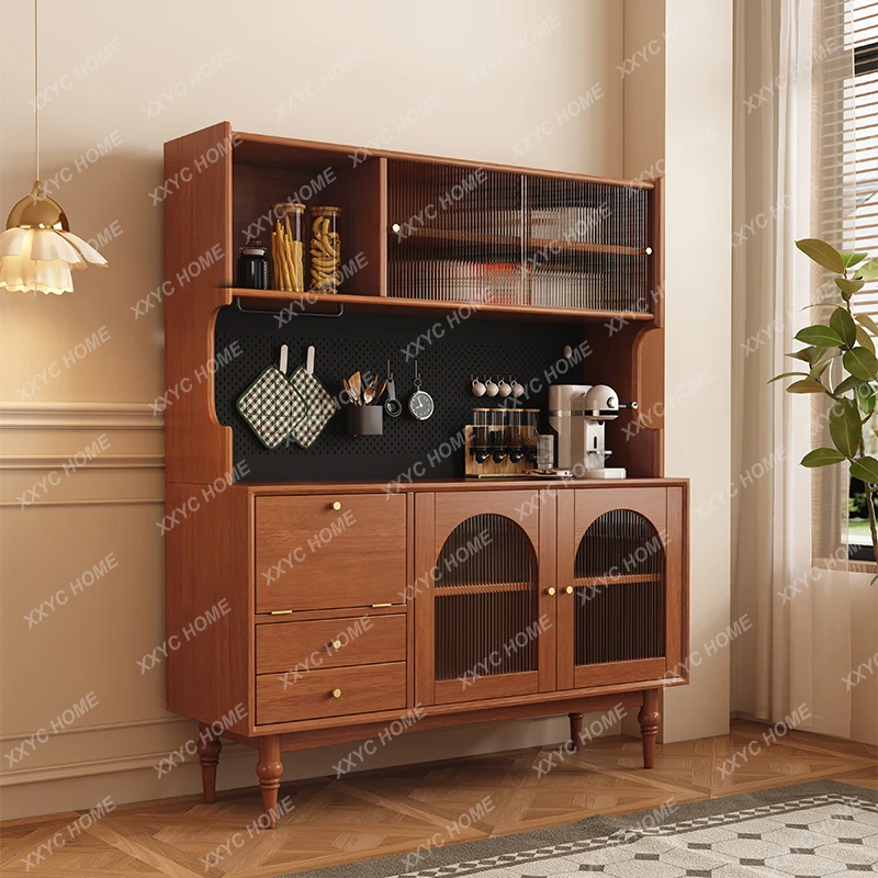 French Retro Solid Wood Sideboard Wall Integrated Home Multi-Functional Tea Cabinet