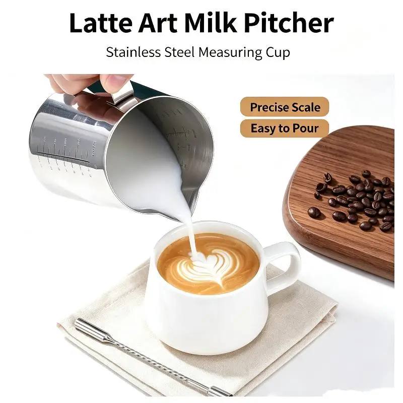 Stainless Steel Milk Frothing Pitcher Eco-friendly Odorless with Internal Measurement Marks for Cappuccino Latte Making