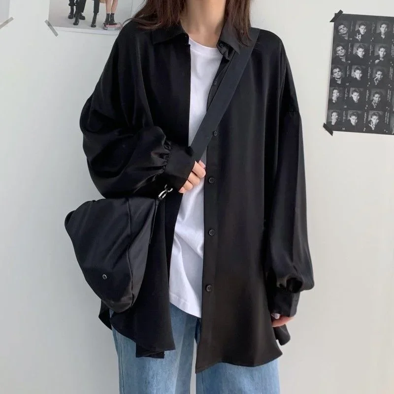 Women Shirt Oversize Spring Summer 2024 Elegant Blouses for Women Lantern Women Tunic Sleeve White Shirt Mid-length Shir Coat