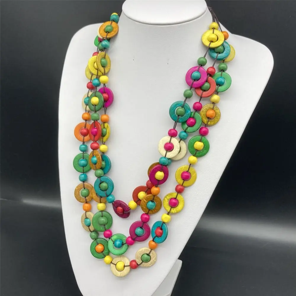 Vintage Bib Beads Multi Layer Color Ethnic Customs Pendant  Necklace Neck  Jewelry Wood Necklace