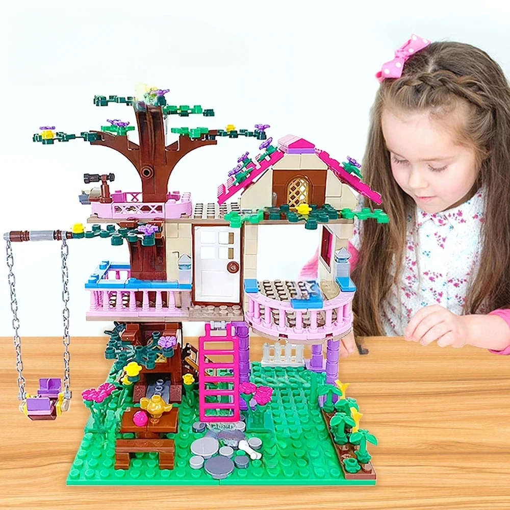 

2025 Creative Friends City TreeHouse Summer Holiday Villa Castle Building Blocks Sets Figures Garden DIY Toys for Kids Girl