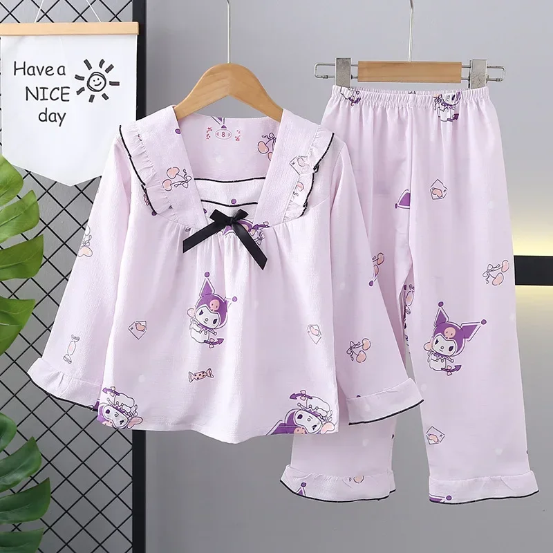 Sanrio Kuromi meine Melodie Herbst Kinder Pyjama Set Anime Pochacco Langarm Nachtwäsche Set kleines Mädchen zu Hause Kleidung