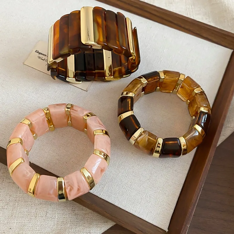 

Minar Punk Cool Multiple Double Color Acrylic Metal Splice Geometric Elastic Bangles for Women Casual Accessories Wholesale