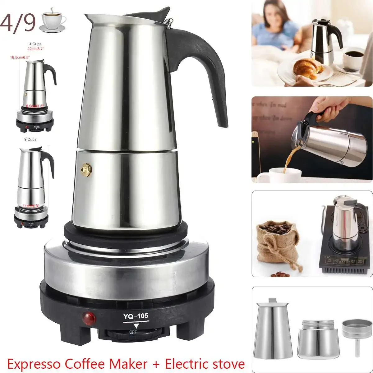 200ml/450ml Moka Pot Portable Stainless steel Espresso coffee pot Percolator Coffee Kettle Pot with small Electric stove Filter