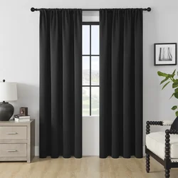 1PC Rod Pocket Windows Curtain Opaque Curtain All Black Curtain For Living Room Kitchen Curtain for Home Decor Party Decor