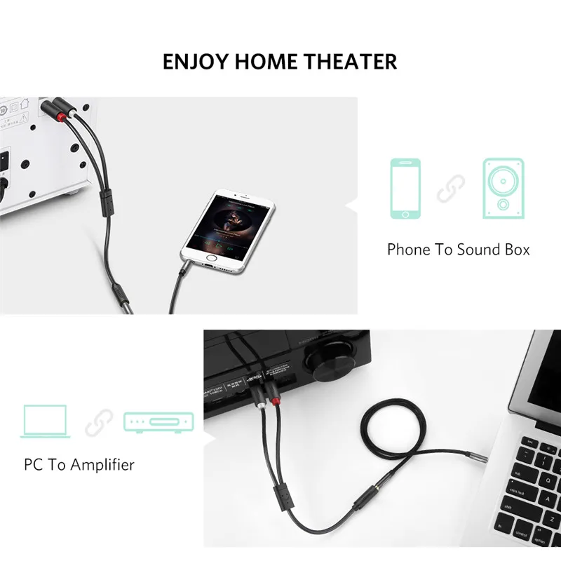 UGREEN RCA 케이블 수-암 3.5mm 잭 어댑터, 오디오 케이블 Aux 케이블, 아이폰 에디퍼 홈 시어터 DVD VCD 헤드폰용, 2 RCA