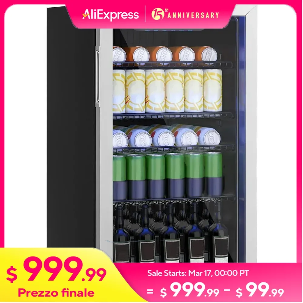 3.2 Cu. Ft Mini Fridge with Glass Front Door for Soda, Beer or Wine, Drink Dispenser with Adjustable Shelve & Digital Display