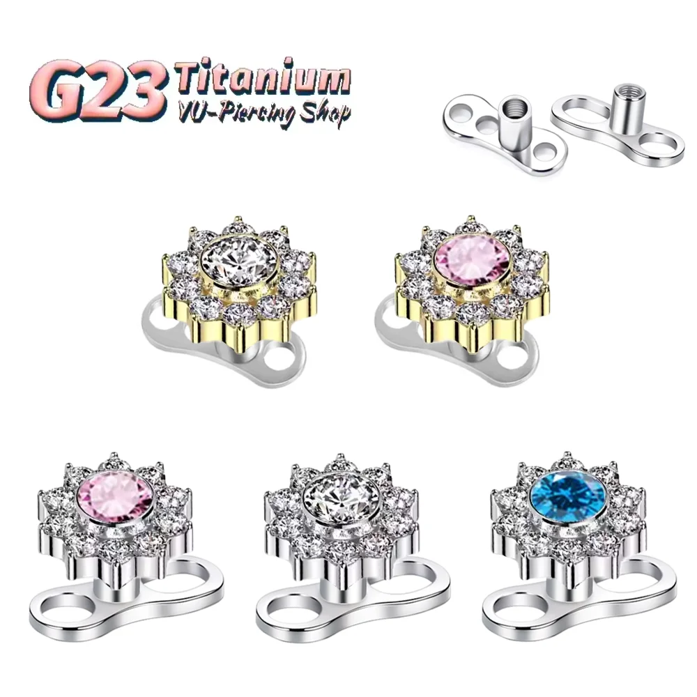 

1/5Pcs ASTM F136 Titanium Alloy Zirconia Sunflower Subcutaneous Anchor Stud Fashionable Hidden Collarbone Micro-Piercing Jewelry