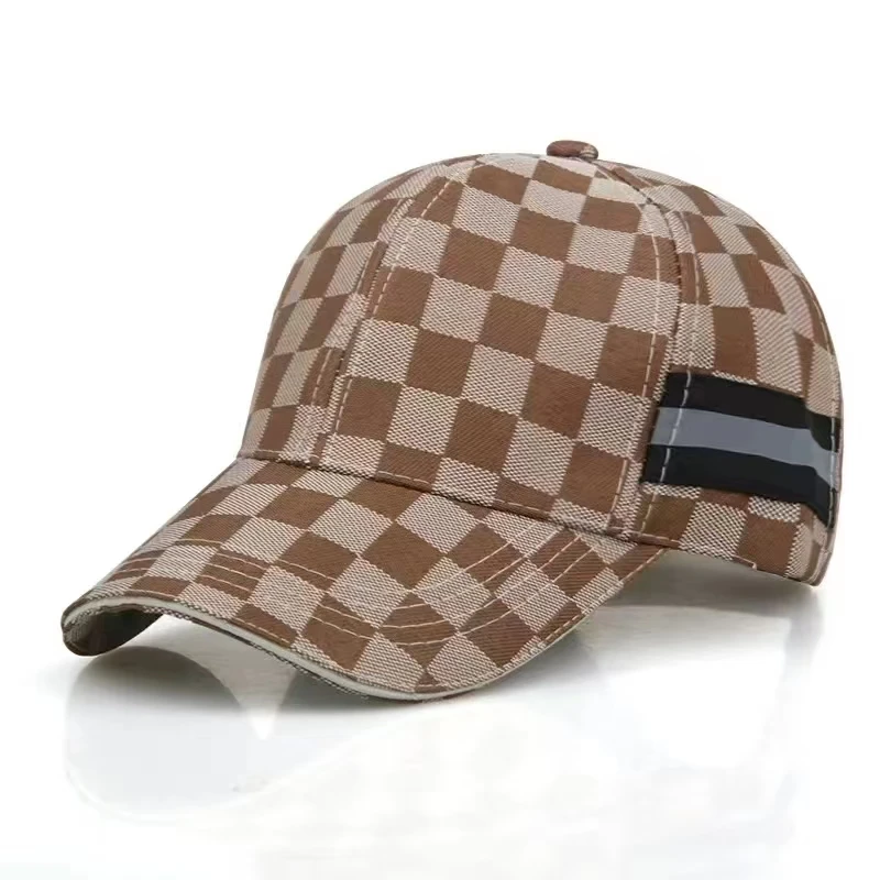 High-quality New Men Breathable Baseball Cap Canvas Plaid Hats Women Casual Outdoor Sun Hat Tennis Golf Sports Duck Tongue Caps