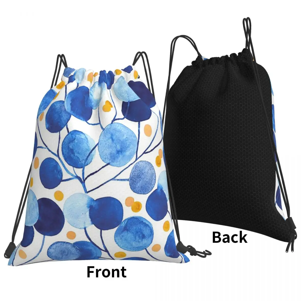 Pompom Plants In Cobalt And Gold Backpacks Fashion Drawstring Bundle Pocket Sports Bag Book Bags for Travel Students