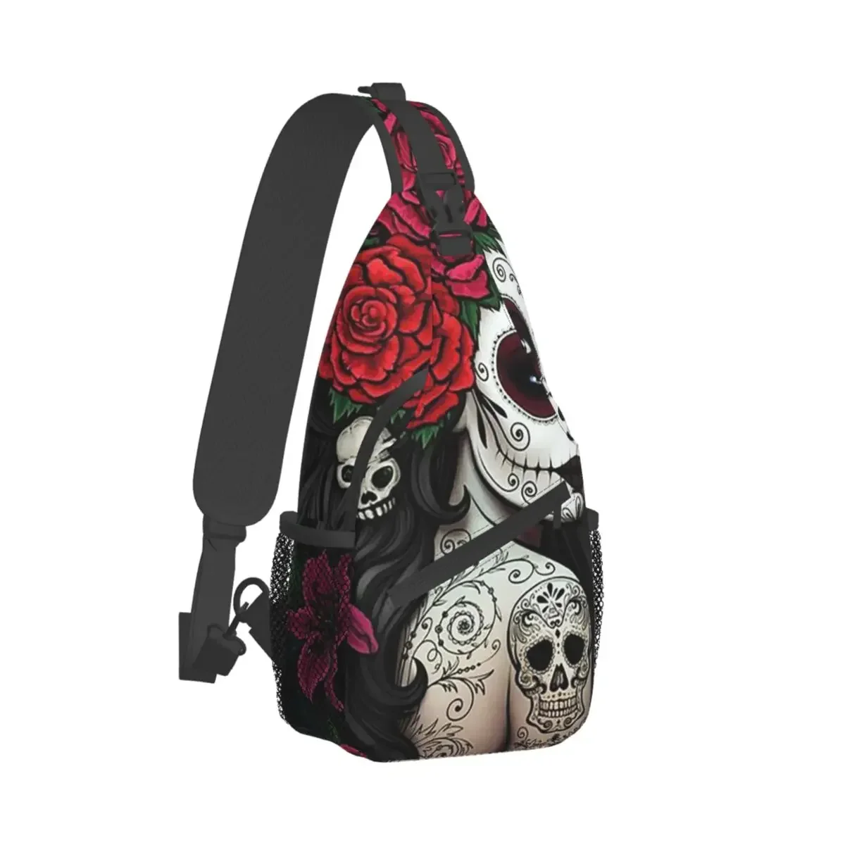 Sugar Skull Crossbody Sling Bags SmallChest Bag Beautiful Girl Shoulder Backpack Daypack for Travel Hiking Camping Satchel