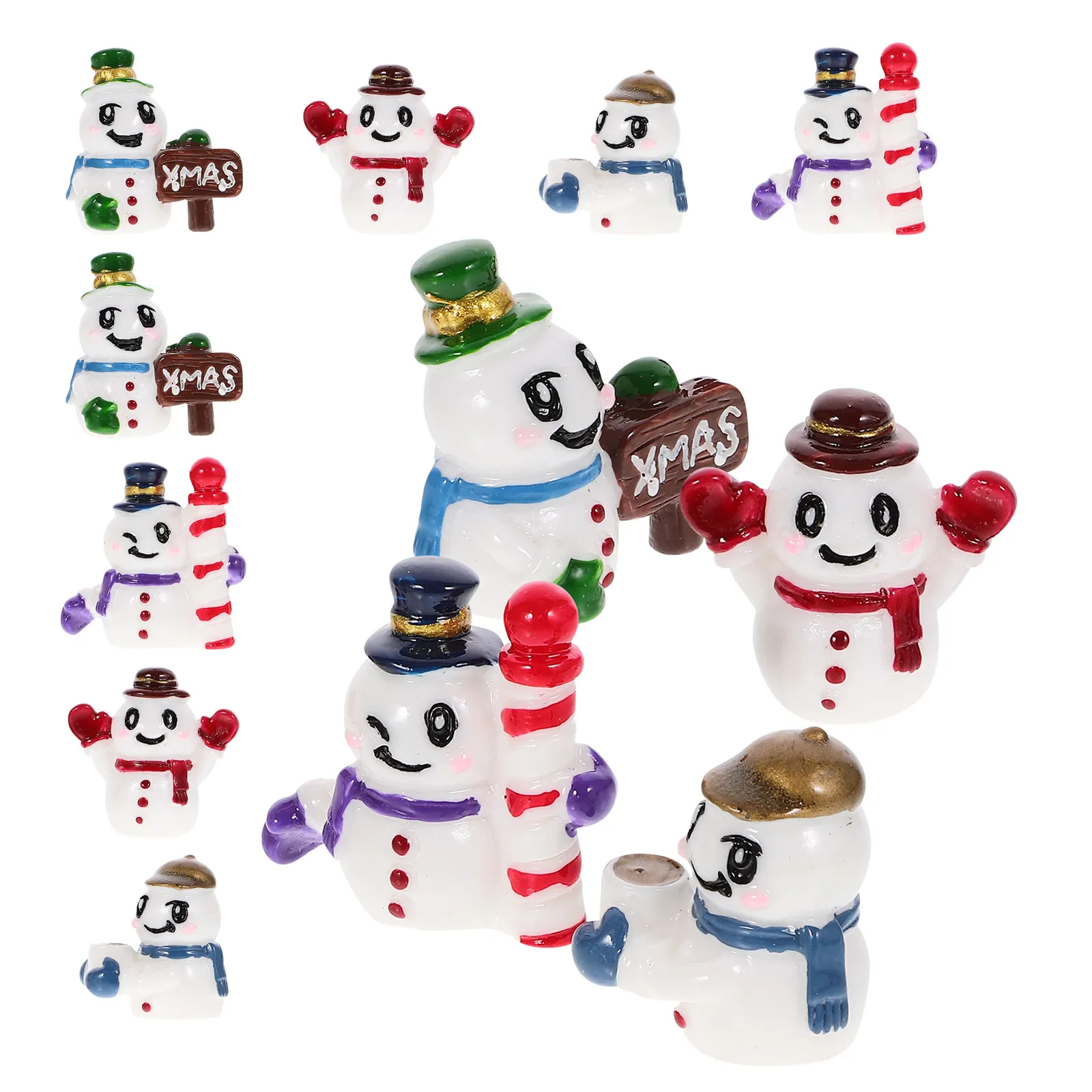 

12Pcs Resin Miniature Snowman Figurines for DIY Crafts Christmas Tabletop Centerpiece Holiday Table Scatter Winter Snowman