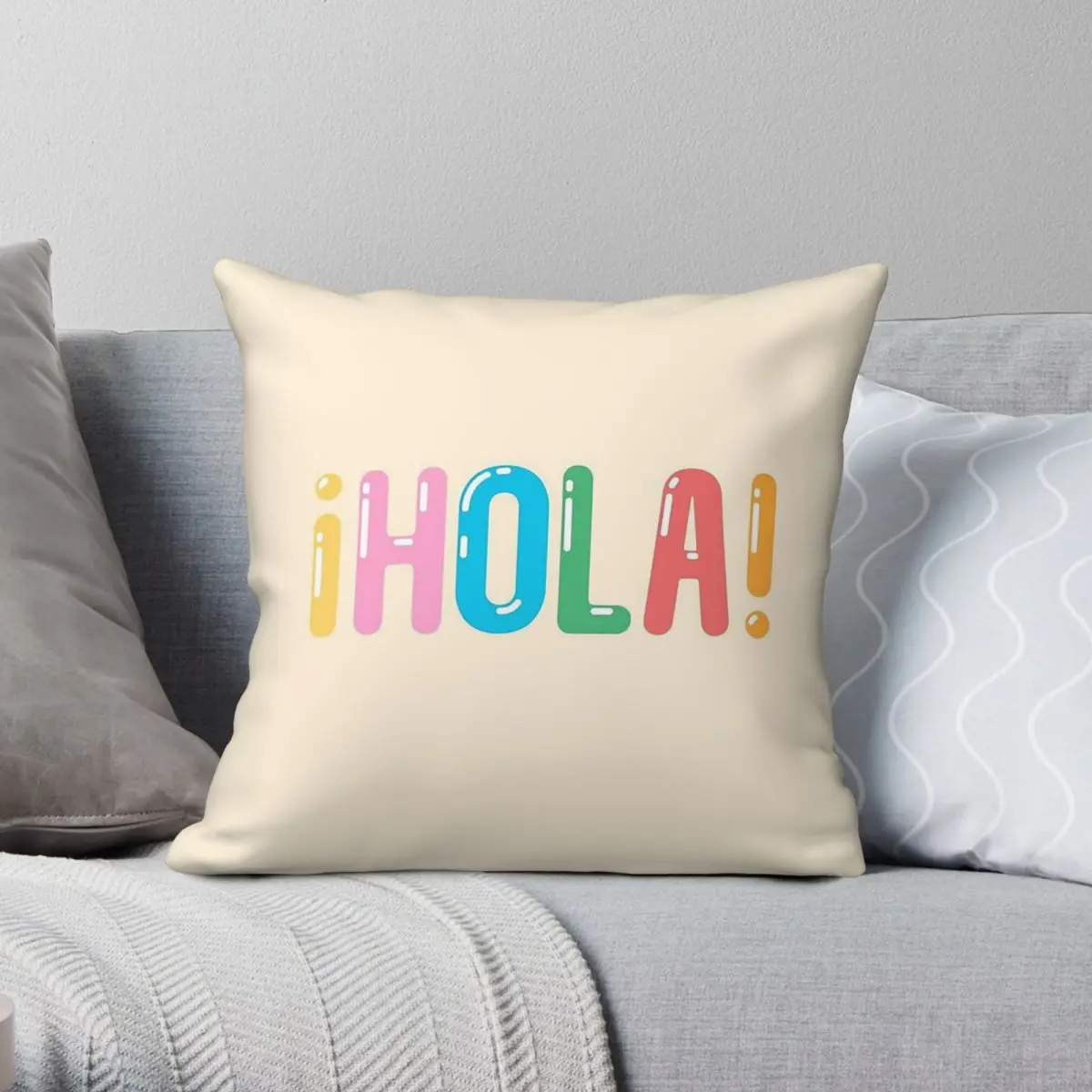 ｡Hola Spanish Hello Square Pillowcase Polyester Linen Velvet Pattern Zip Decor Pillow Case Room Cushion Case