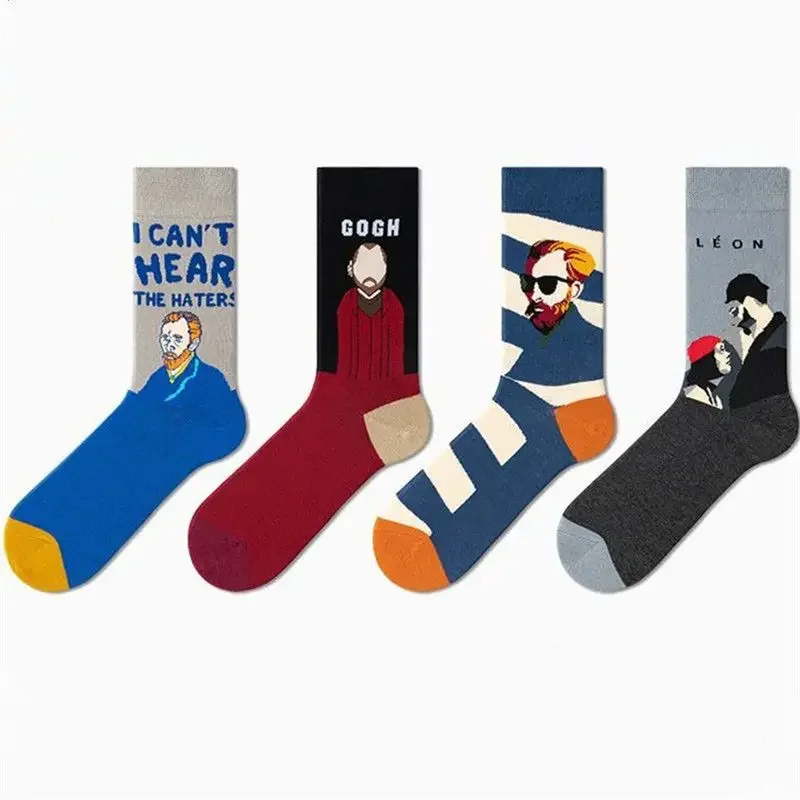 Van Gogh serie socken berühmte malerei Europäischen und Amerikanischen stil cartoon männer und frauen in rohr cartoon baumwolle socken