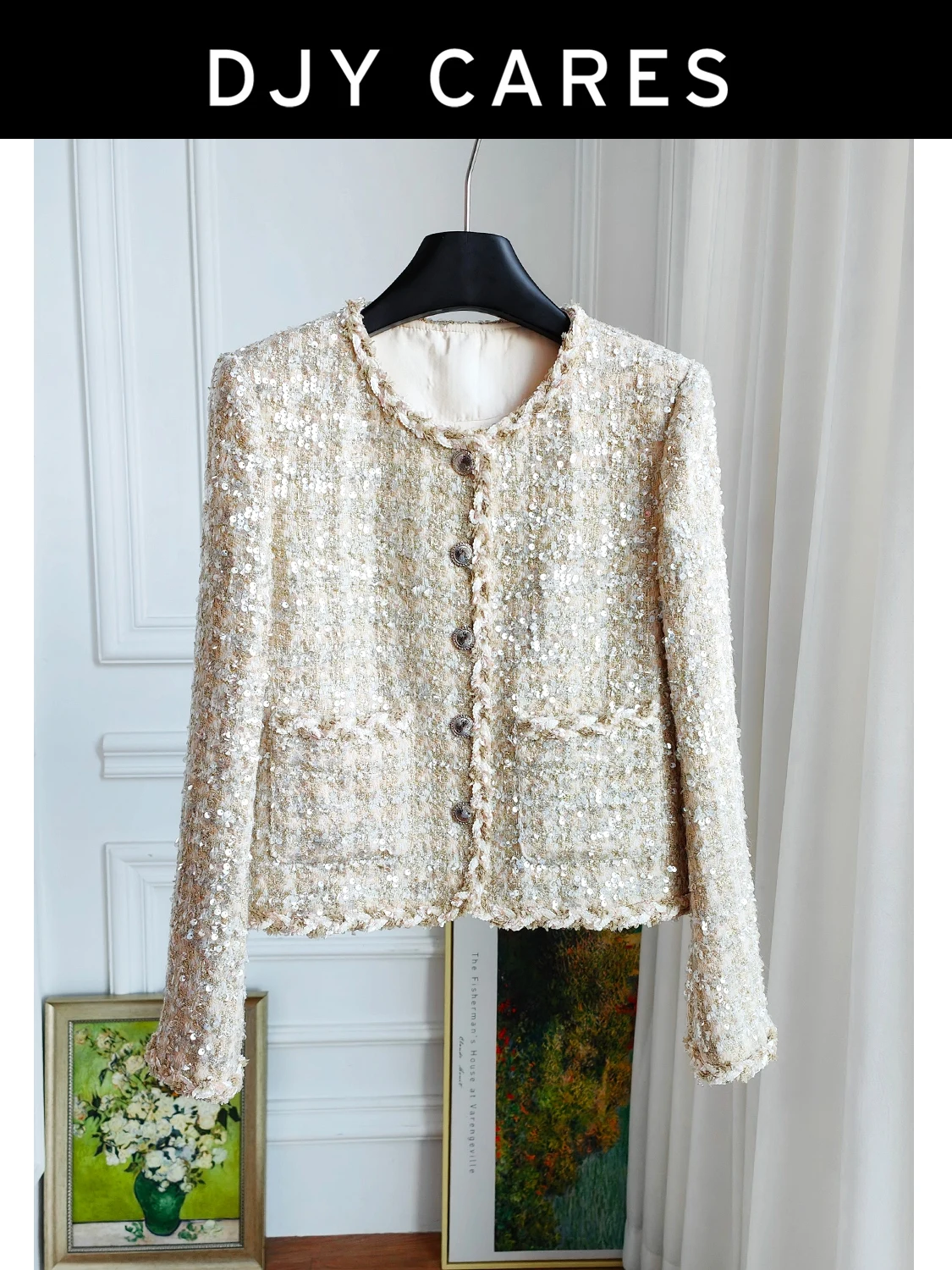 

New Coarse woolen heavy industry unique sequin shiny high-end top