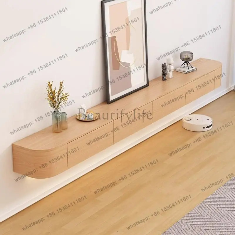 

Wooden Color Modern TV Cabinet Suspended Solid Wood Small Living Room New Model Meuble Télé Living Room Furniture