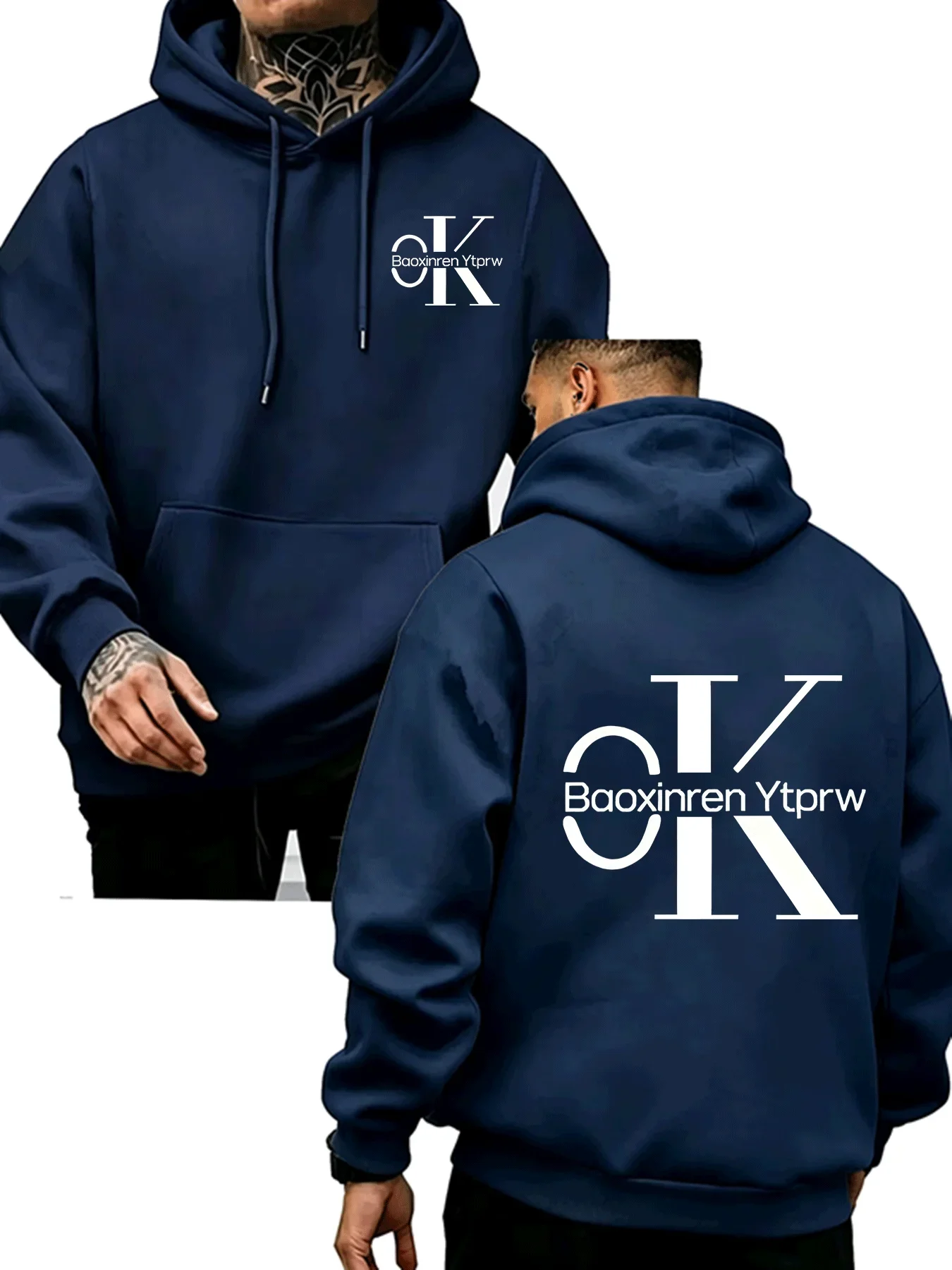Minimalist Letter Hoodie CK Graphic Front Back Sweatshirt Unisex Hip Hop StreetwearSleeve Pocket Hooded Pullover Daily Wear Tops