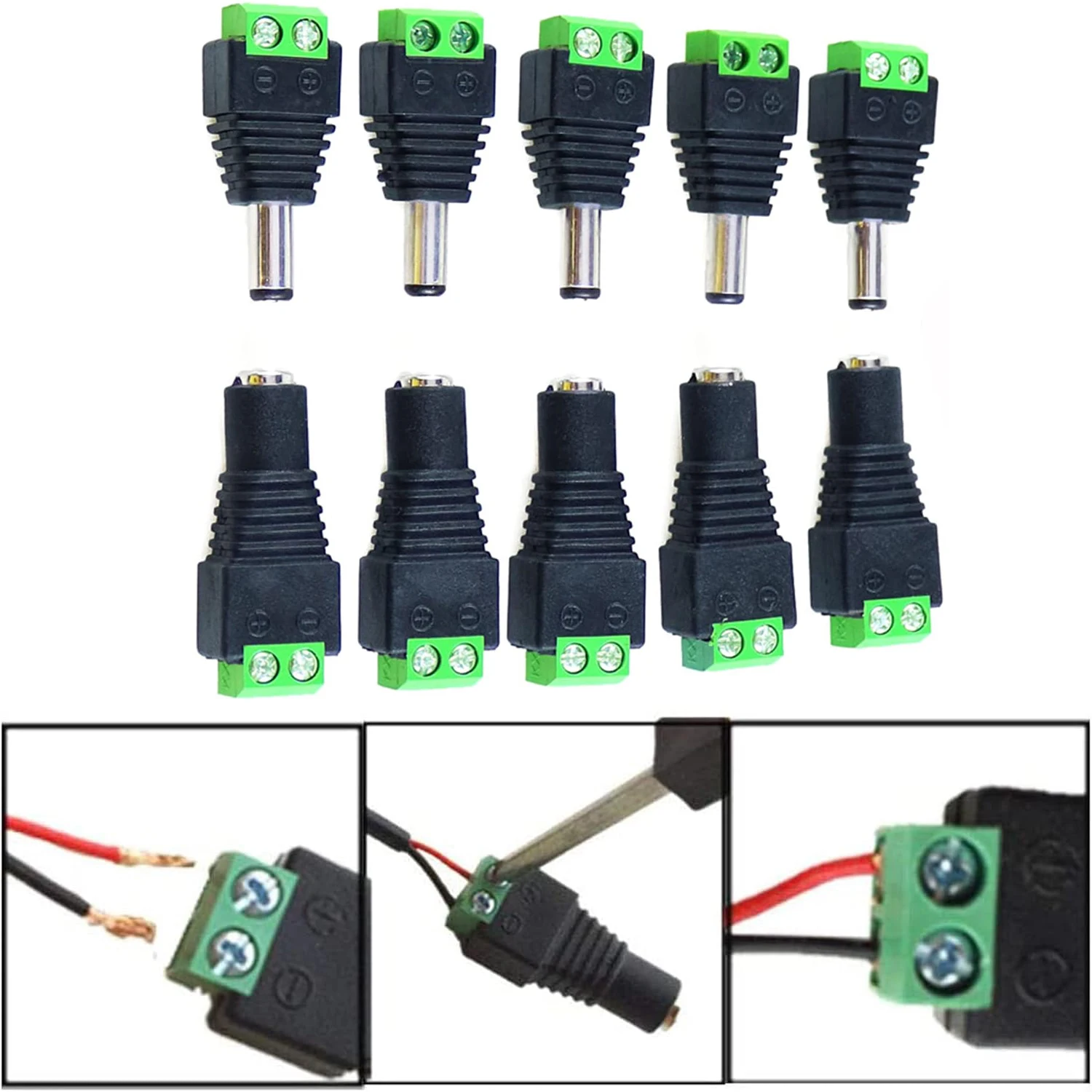 LED Connector Male+Female 2.1x5.5mm 12V DC Power Jack Plug Adapter Connector for Led Strip CCTV Security Camera Cable Wire Ends
