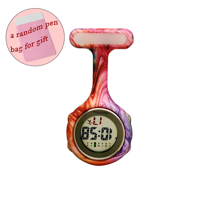 Digital Silicone Nurse Watches Fob Pocket Watch Brooch Lapel Timepiece Doctor Nurse Gift Printed Rubber Sleeve Clock