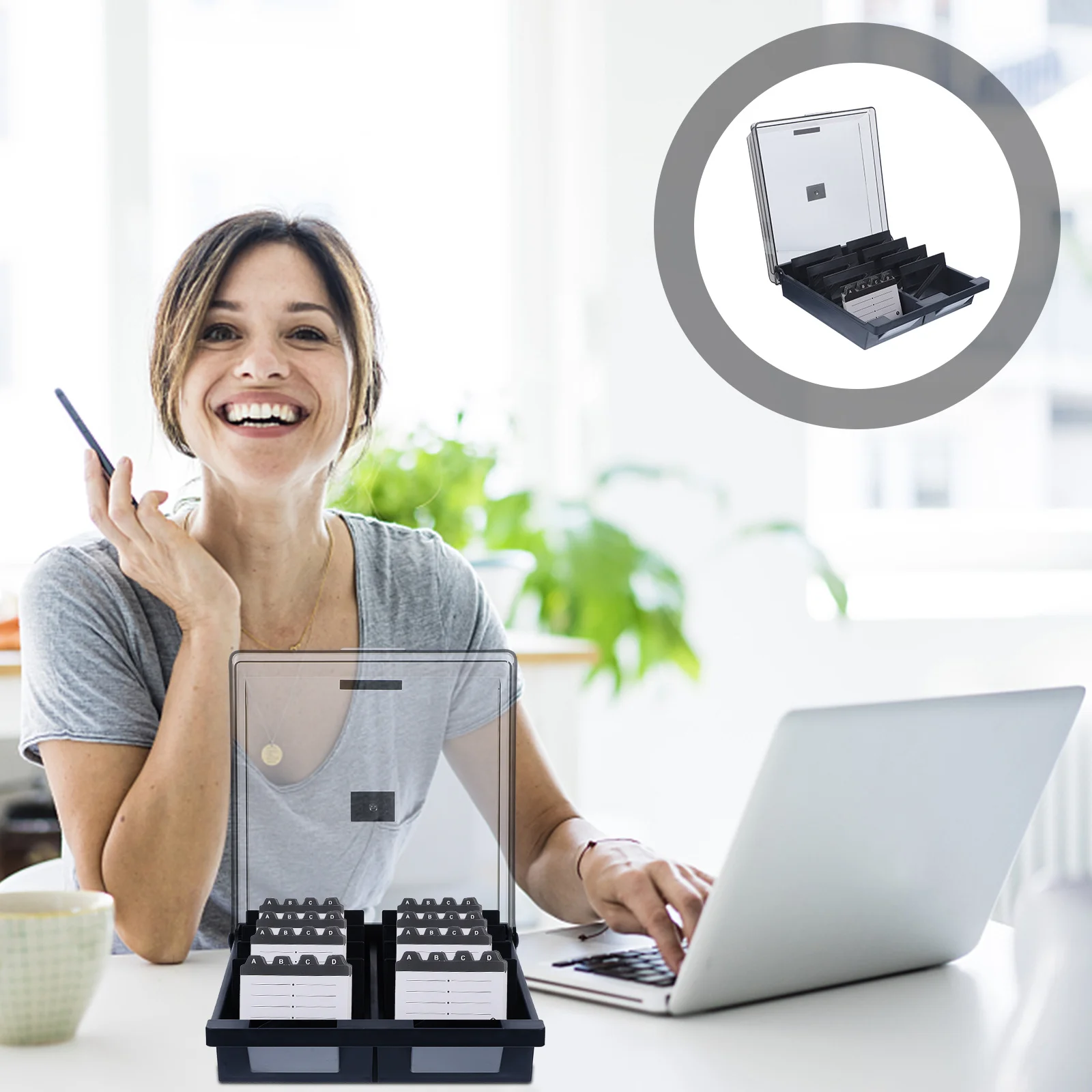 Plastic Business Card Organizer Box Large Capacity Design Convenient Use Elegant Professional Business Card Holder Desk