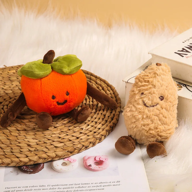 Cute Persimmon Peanut Doll Plush Toy Fruit Pun Soft Stuffed Keychain Bag Charm Kawaii Gift Home Sofa Decoration