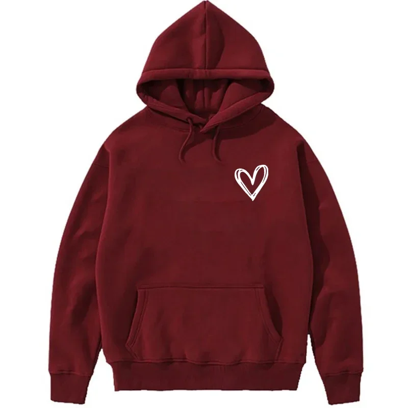 Women Sweatshirt Simplic Heart Print Couple outfit Soft Casual Loose Female Hoodies Autumn Winter Warm Fleece Student Tops